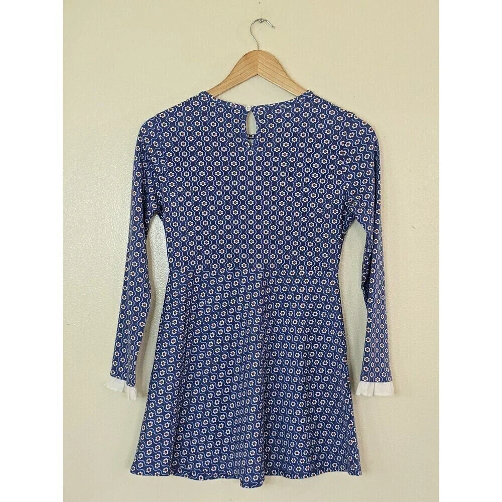 Brooks Brothers Floral Long Sleeve Dress Girls Size Large Blue Red White Ruffle